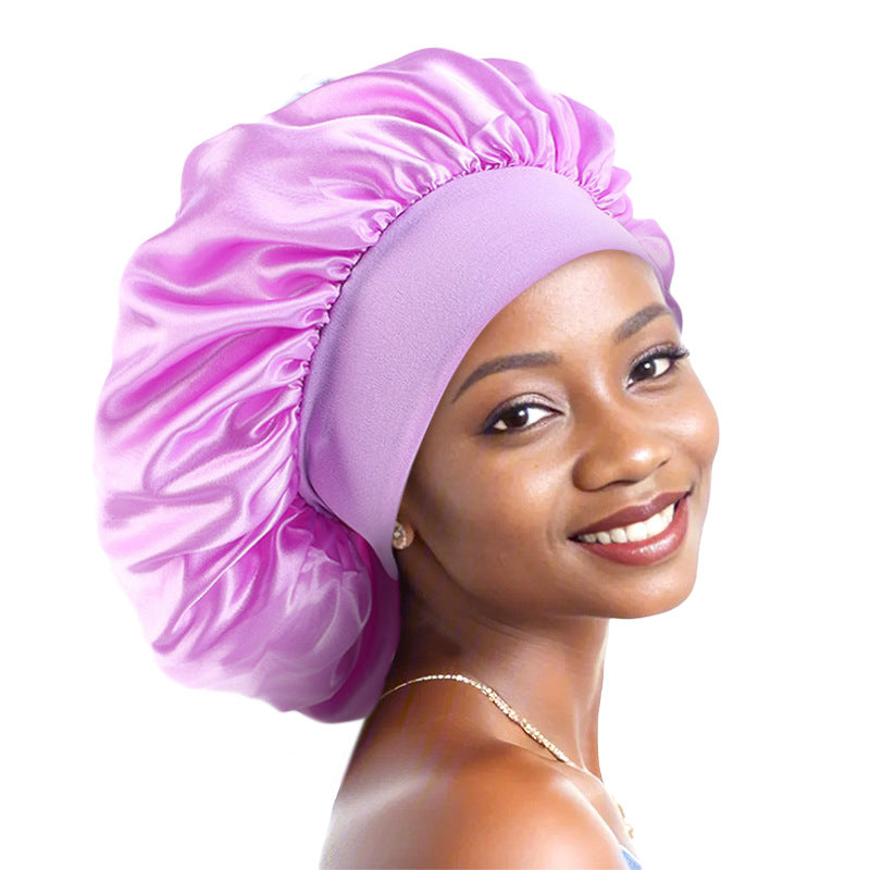 Professional Custom Printing of Logo Large Satin Wide-Brimmed Sleep Cap, Beauty and Hair Care Cap, Headscarf Cap, Direct from the Source Factory