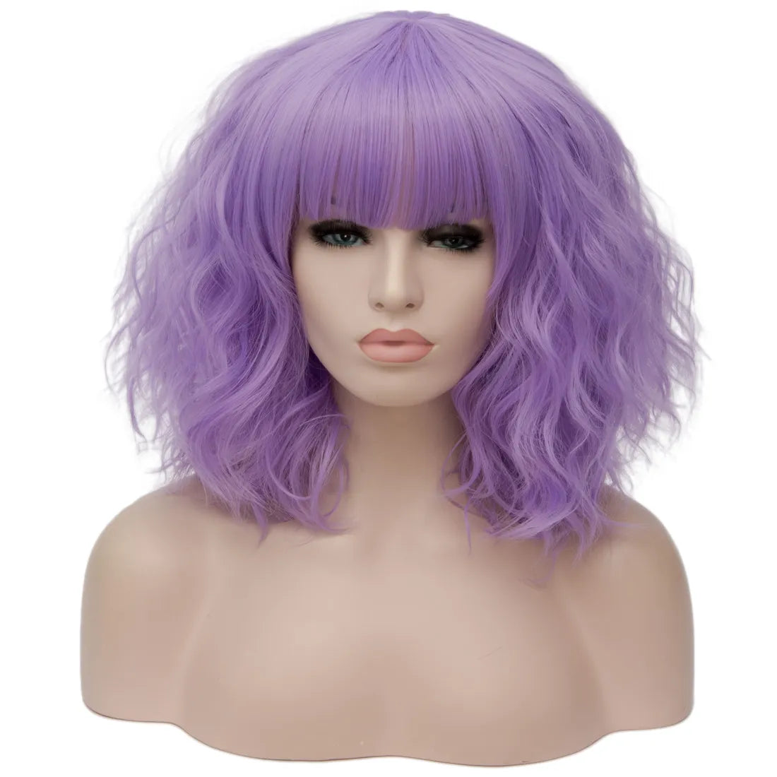 Full Fringe Purple Medium Wavy Capless Synthetic Wig 14 Inches