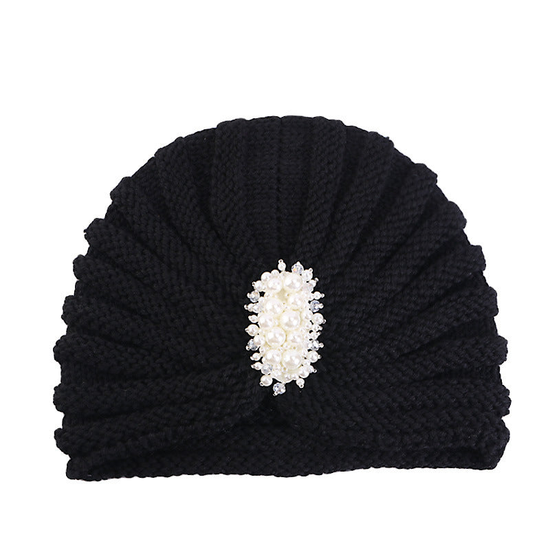 Cross-Border New Autumn and Winter Pearl Diamond Accessories Woolen Turban Hat Ethnic Style Warm Pullover Hat Jdm-138E