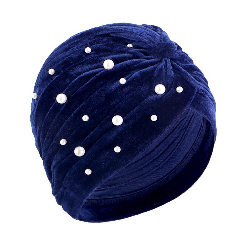 Cross-border supply starry Pearl Diamond flannel headscarf hat pleated Indian hat toe cap TJM-21F