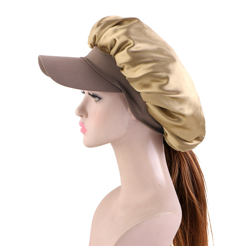 New Double-Layer Satin Brimmed Hat with Adjustable Buckle, Wide-Brimmed Sleep Cap, Hair Care Turban Hat, Hair Care Cap Jdb-301-2E