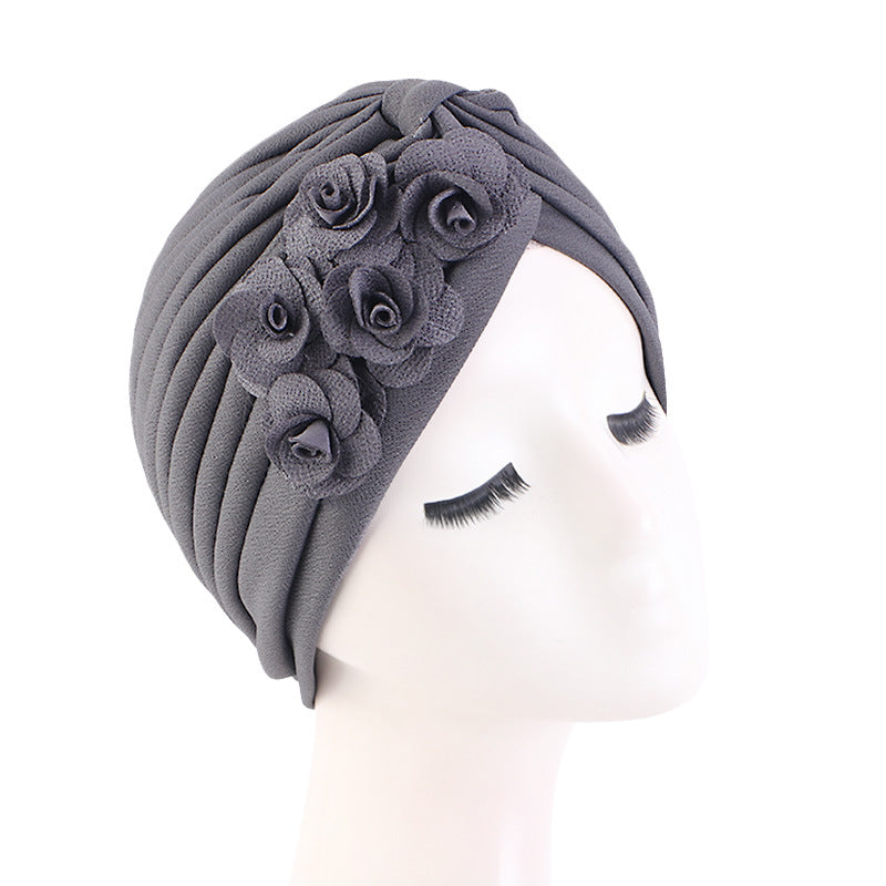 Rose accessories pleated headscarf cap thickened Indian hat ethnic style pullover cap JDT-16D