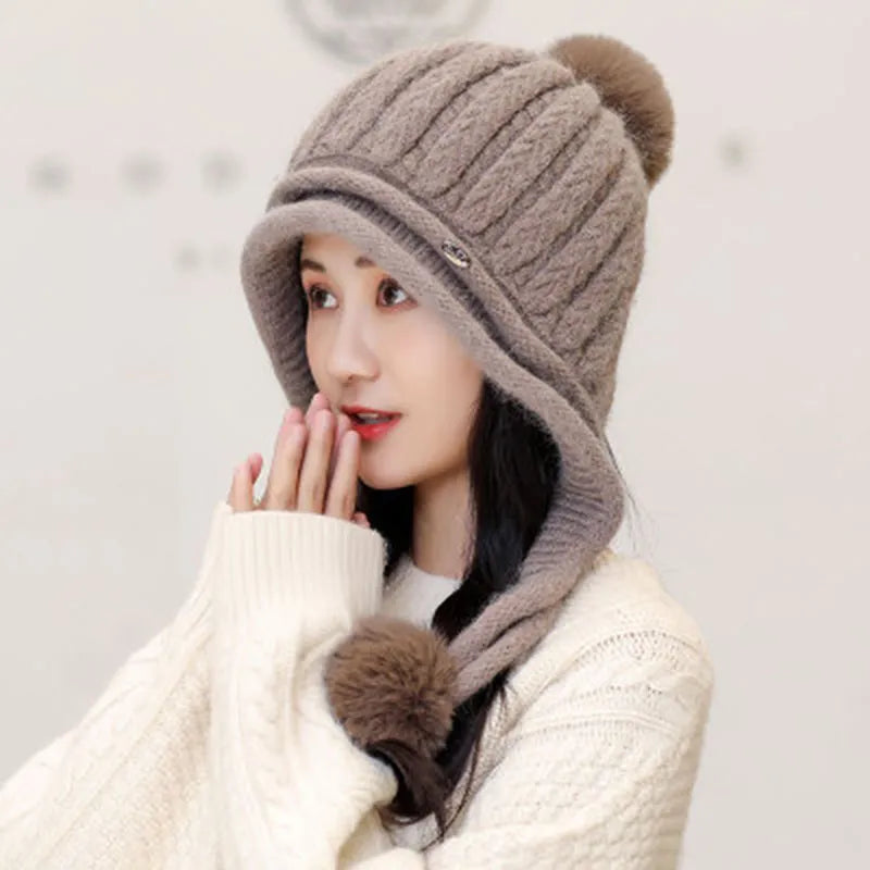 Women's Plain Pattern Brimless Woolen Yarn Tall Crown Knitted Hats