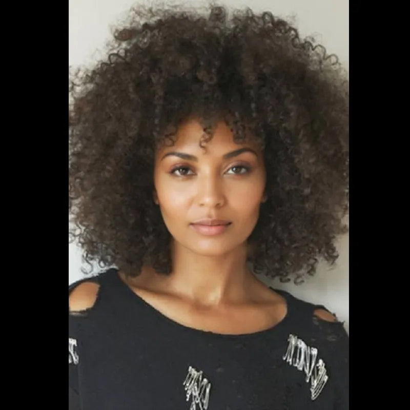 150 % Dichte Schöne lange Afro-Lockenfrisur Kappenlose Perücke Kunsthaar 16 Zoll