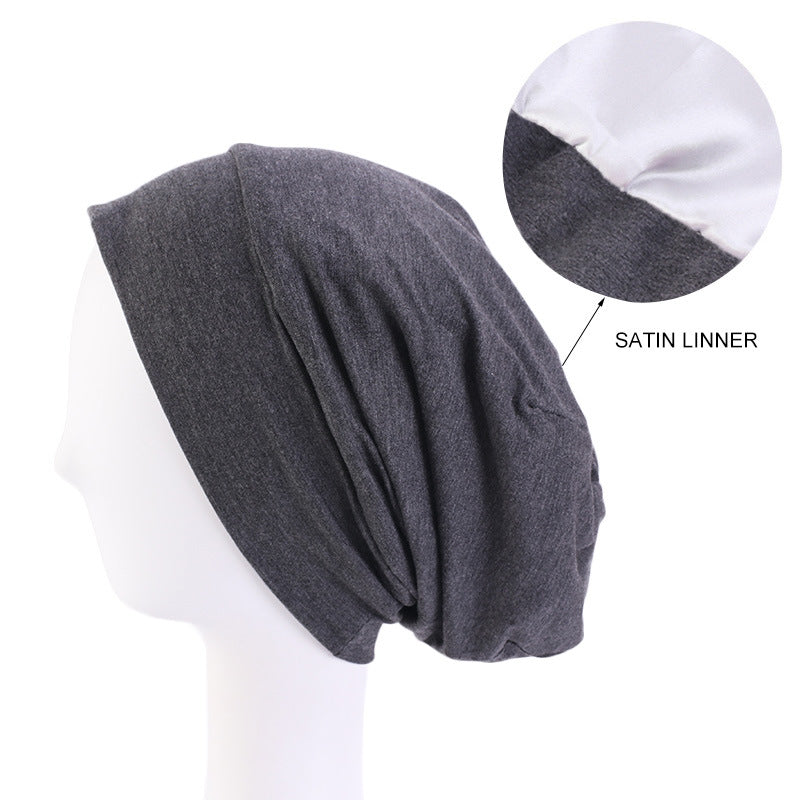 Modal stretch cotton pullover cap lined with Satin double-layer nightcap turban cap chemotherapy hat