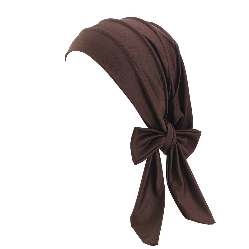 Cross-Border Supply Wide-Brimmed Solid Color Ribbon Turban Hat Base Cap Head Wrap Versatile Hair Care Hat Jdt-509