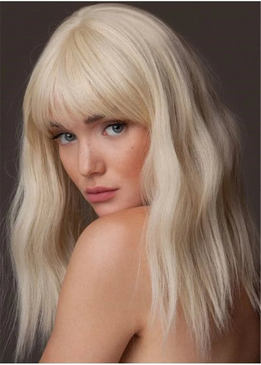 Long Synthetic Hair Wavy Wig With Bangs 18 Inches