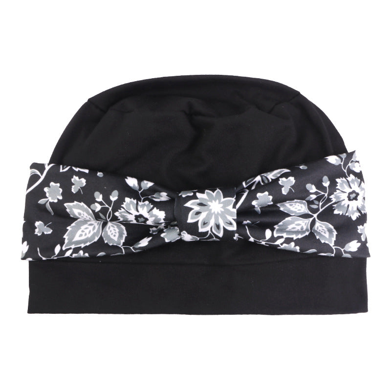 Bohemian style printed flat top knotted headscarf hat, fashionable home hat, confinement hat, toe cap JDT-532A