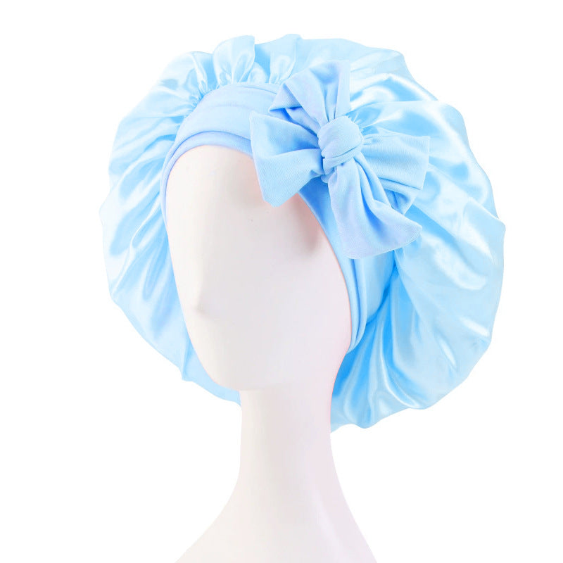 Cross-border supply solid color streamer round hat bow satin wide-brimmed nightcap advertising cap makeup cap JDB-301L