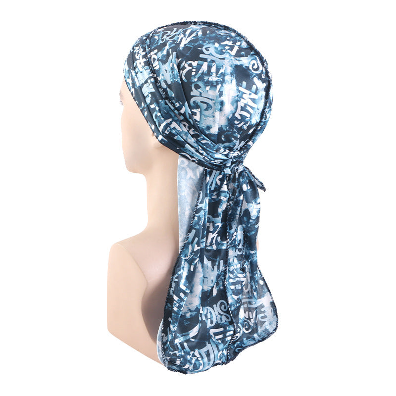 Cross-Border New Style Imitation Silk Camouflage Headscarf Hat, Long-Tailed Pirate Hat, Tie-On Head Wrap Hat Tjm-05-3H