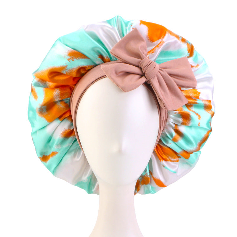 Custom Tie-Dye Elastic Wide-Brimmed Ribbon Sleep Cap Turban Hat Fashion Hat Beauty Chemotherapy Cap