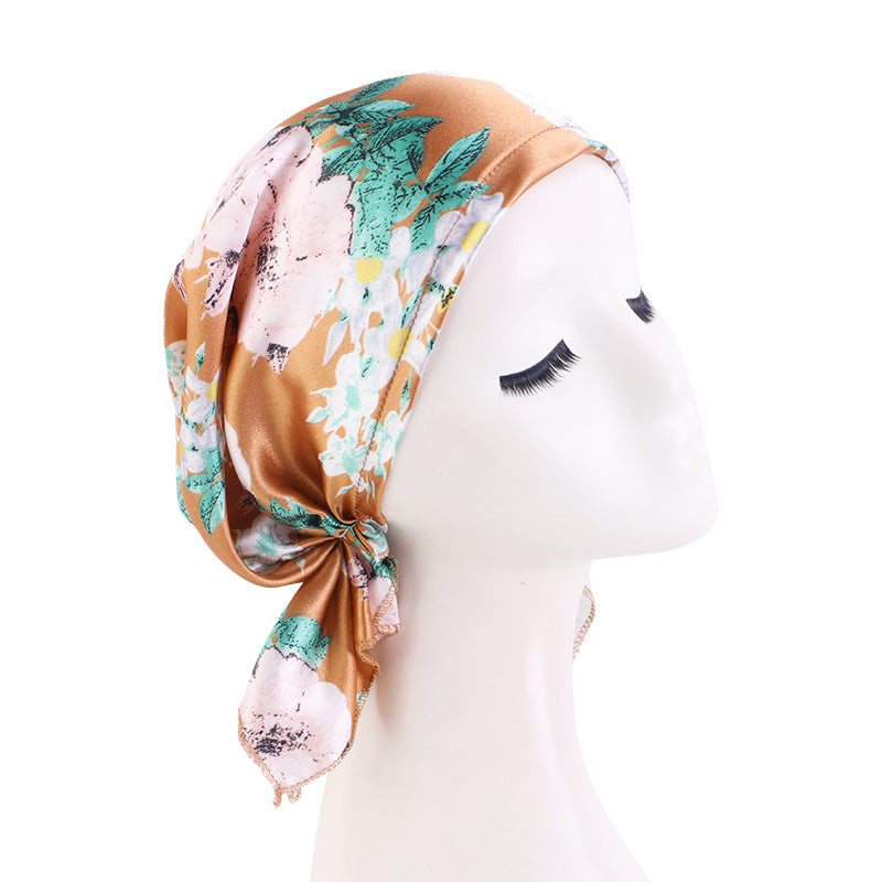 Amazon braid satin headscarf cap amoeba printed triangle sleep home confinement cap JDT-463D