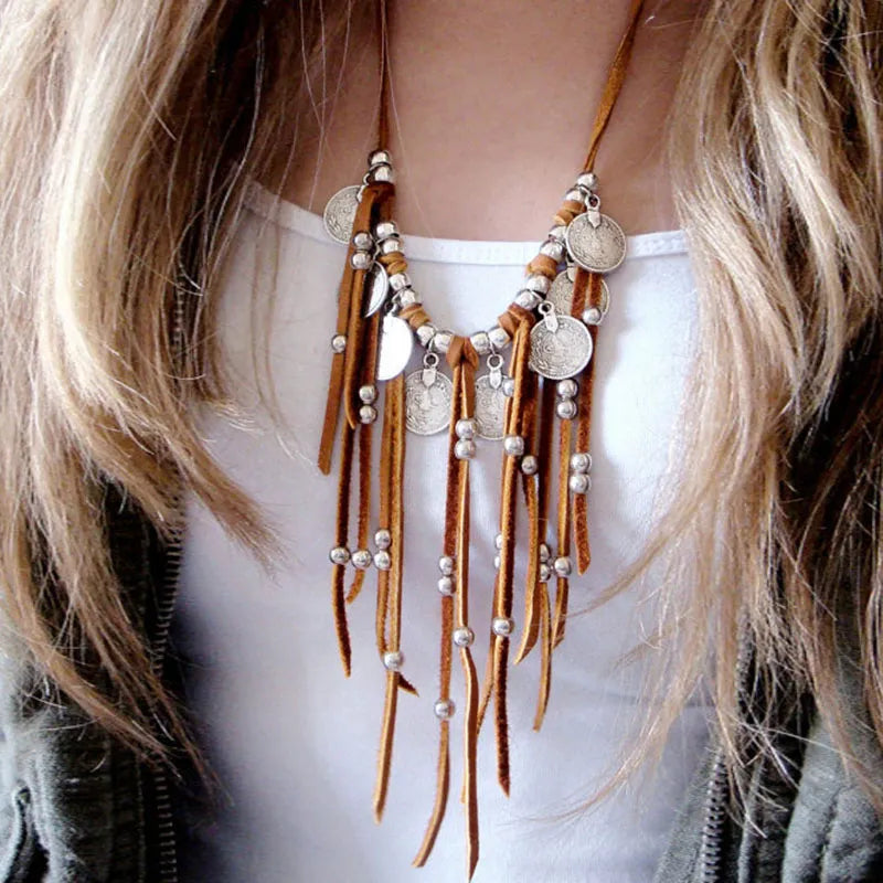 Women's Tassel Technic Alloy Rope Chain Vintage Style Pendant Necklace