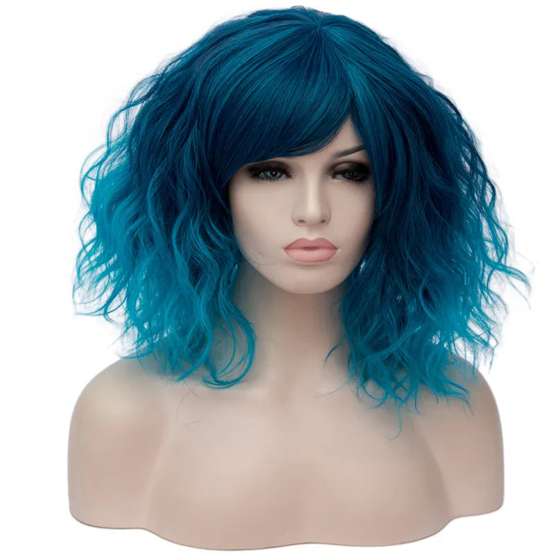 Blue Medium Wavy Capless Synthetic Wig 14 Inches