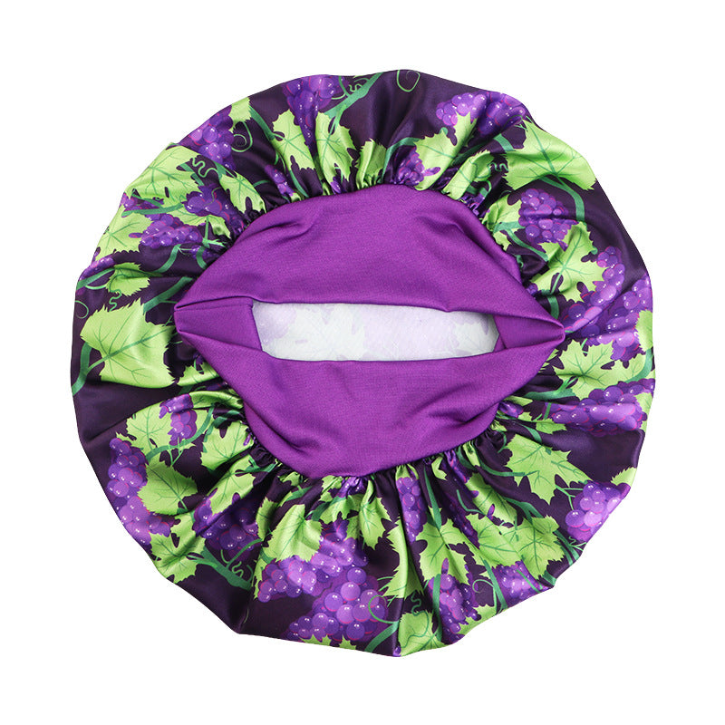 New Cross-Border Style Fruit-Print Wide-Brimmed Elastic Sleep Cap, Satin Nursing Cap, Head Wrap Cap Jdb-301A-5