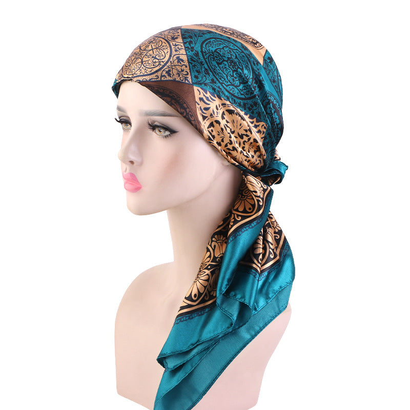 Cross-Border New Style Satin Square Scarf Hat Outdoor Hair Protection Head Wrap Turban Hat Jdw-66