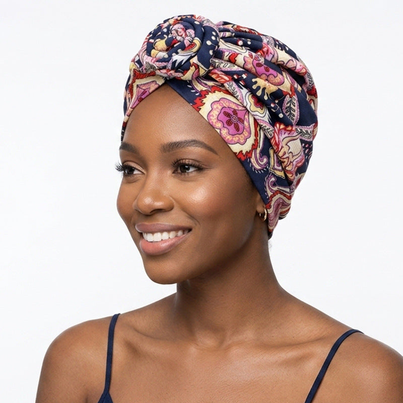 Amazon European and American ethnic style plate Flower headscarf cap elastic printing Indian cap chemotherapy cap TJM-342B