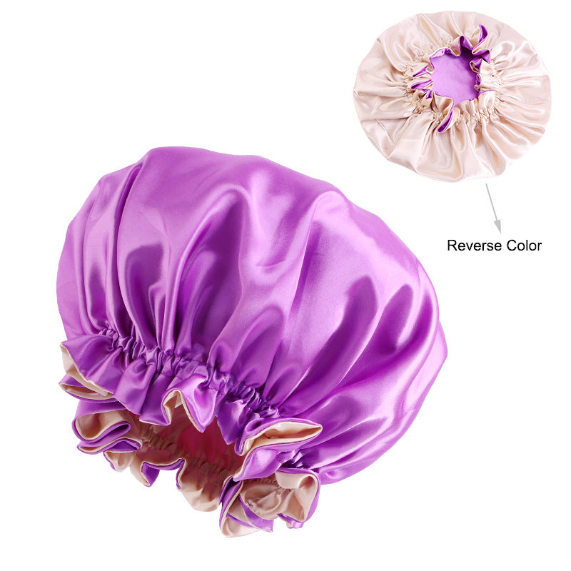 Double Layer Large Lace Nightcap Satin Round Hat Beauty Salon Makeup Hat Chemotherapy Cap