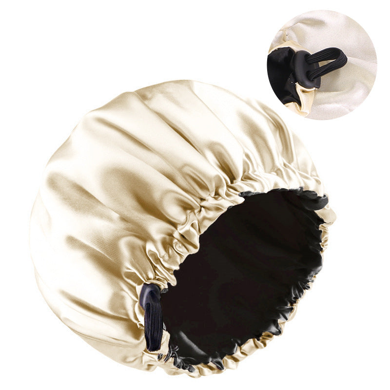 Double-layer flat buckle adjustable satin nightcap women's beauty hair care cap solid color round cap JDB-256C-7