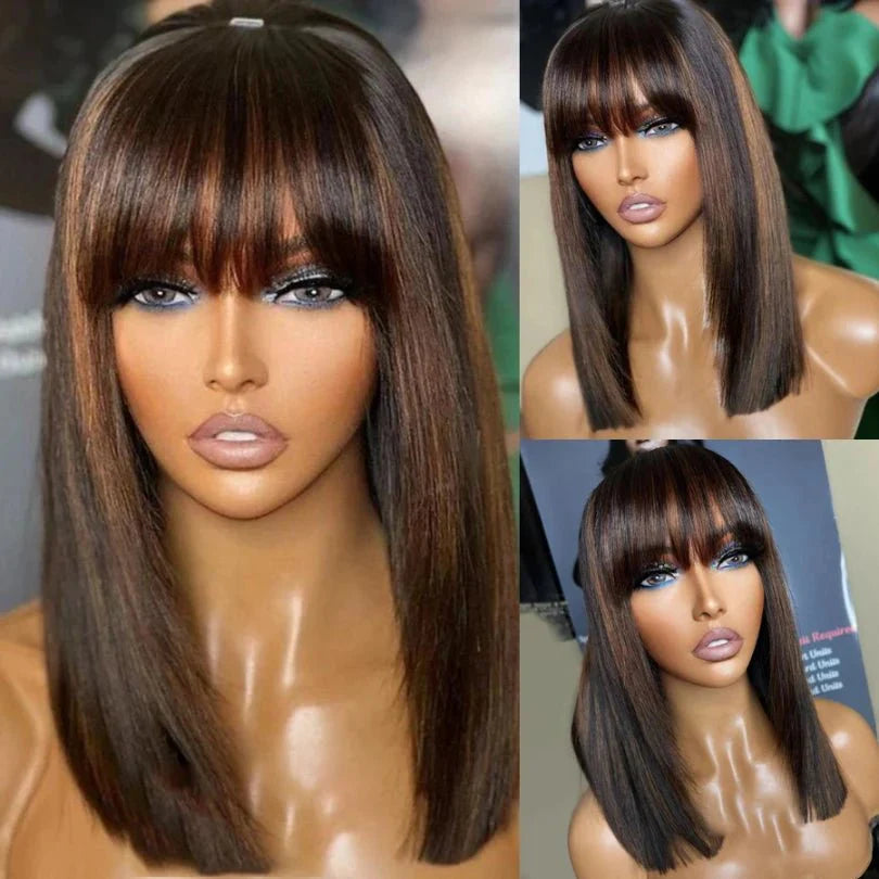 Shoulder Length Straight Wigs with Bangs