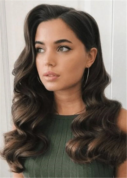 Long Wavy Human Hair Women Wig 22 Inches