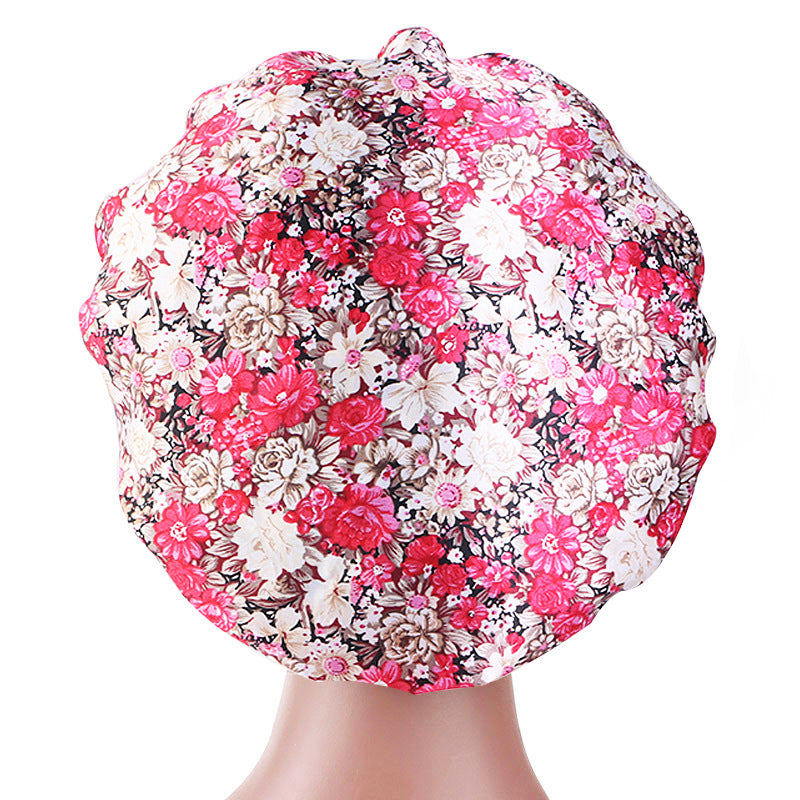 Printed wide-brimmed elastic hair band nightcap satin hair shower cap round cap Amazon hot sale toe cap TJM-301A