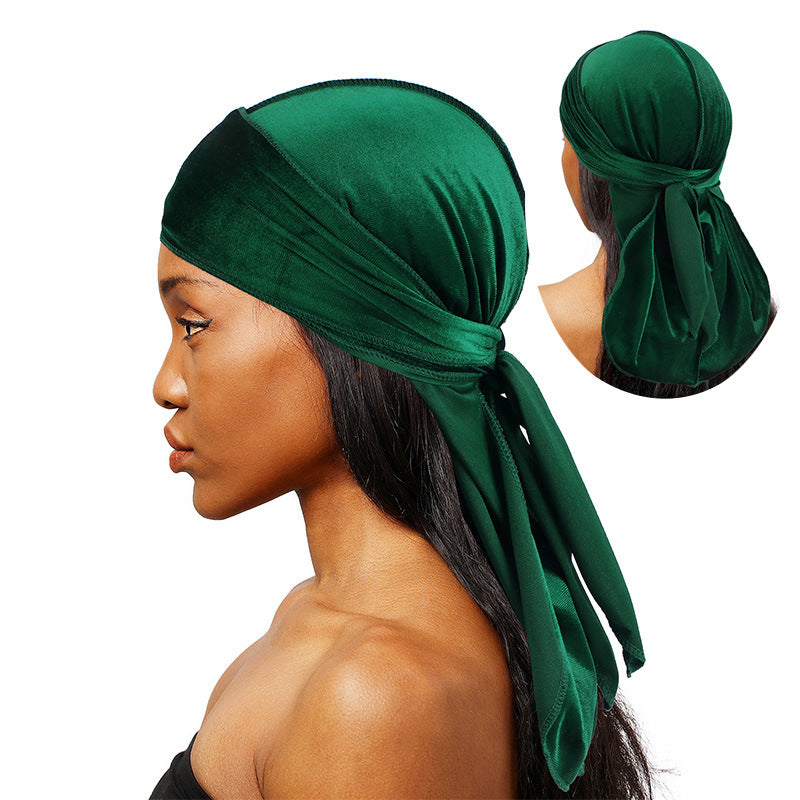 European and American fashion Korean velvet long tail pirate hat strap turban hat hip hop Cape velvet durags
