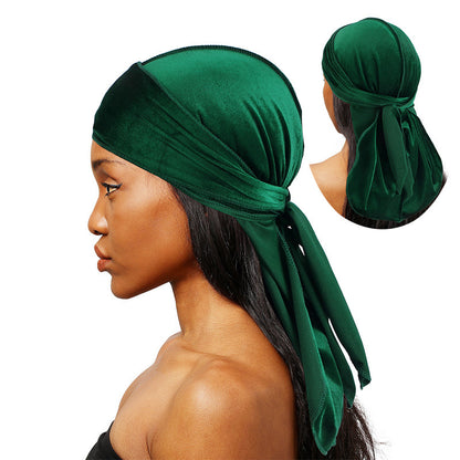 European and American fashion Korean velvet long tail pirate hat strap turban hat hip hop Cape velvet durags