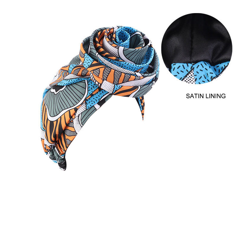 European and American Trendy Satin-Lined Turban Hat, Floral Hat, Amazon Headwrap Hat