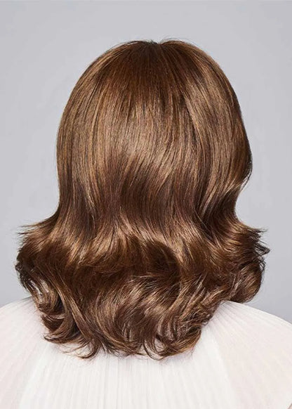 130% Density Shoulder Length Women's Soft Bangs and Beach Waves Synthetic Hair Capless Wigs 16Inches