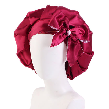 Custom Printed Logo Satin Sleep Cap with Ribbon, Professional Beauty and Makeup Cap, Source Factory Jdb-301N