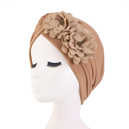 Europe and the United States popular three-dimensional flower pleated turban hat ethnic wind Baotou cap chemotherapy hat JDT-16C