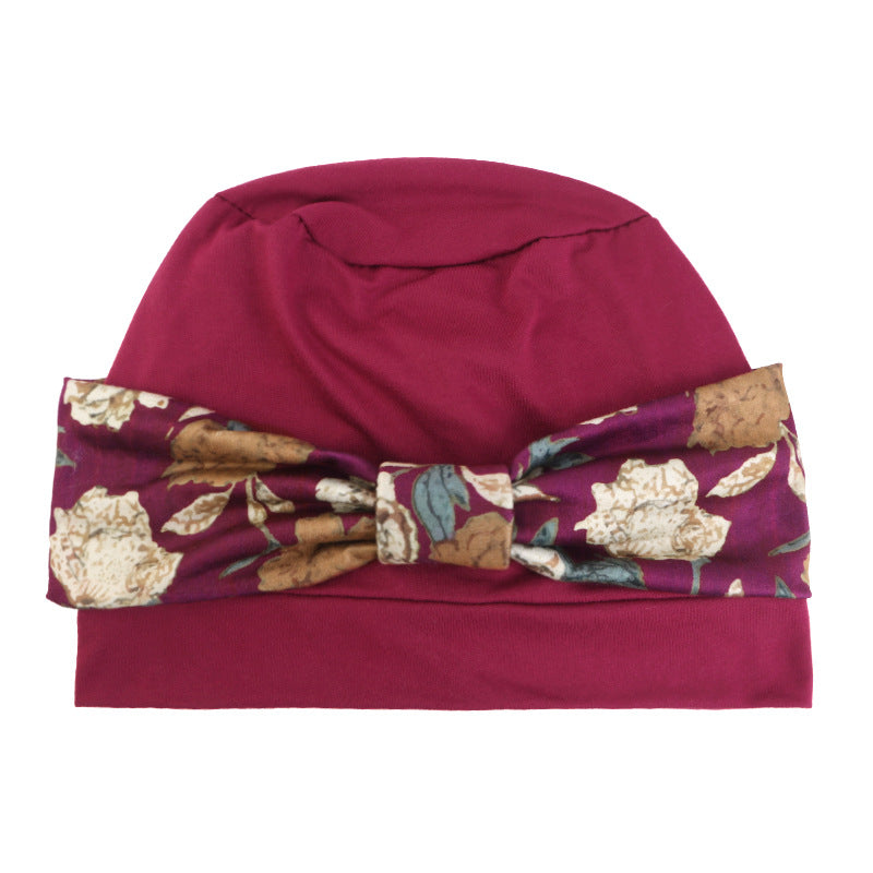 Bohemian style printed flat top knotted headscarf hat, fashionable home hat, confinement hat, toe cap JDT-532A