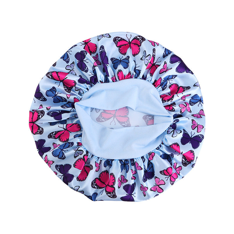 New Butterfly Print Elastic Sleep Cap, Satin Nursing Cap, Head Wrap Hat, Cross-Border Hat Jdb-301A-6
