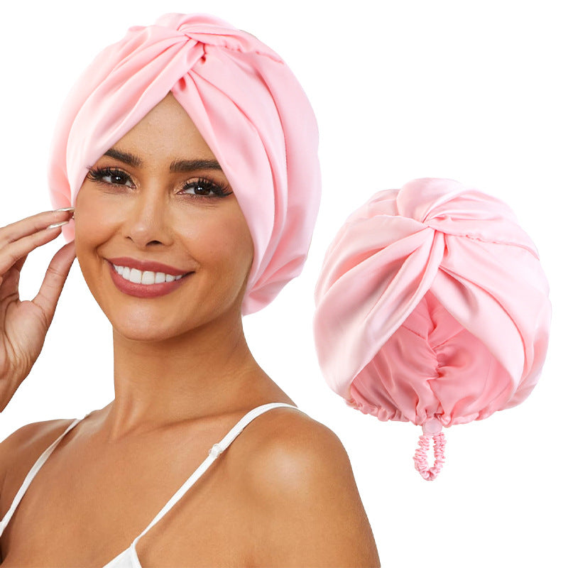 Adjustable Buckle Imitation Silk Cross Nightcap, Twisted Turban Cap, Head Wrap Cap, Hair Care Hat Jdt-473-2