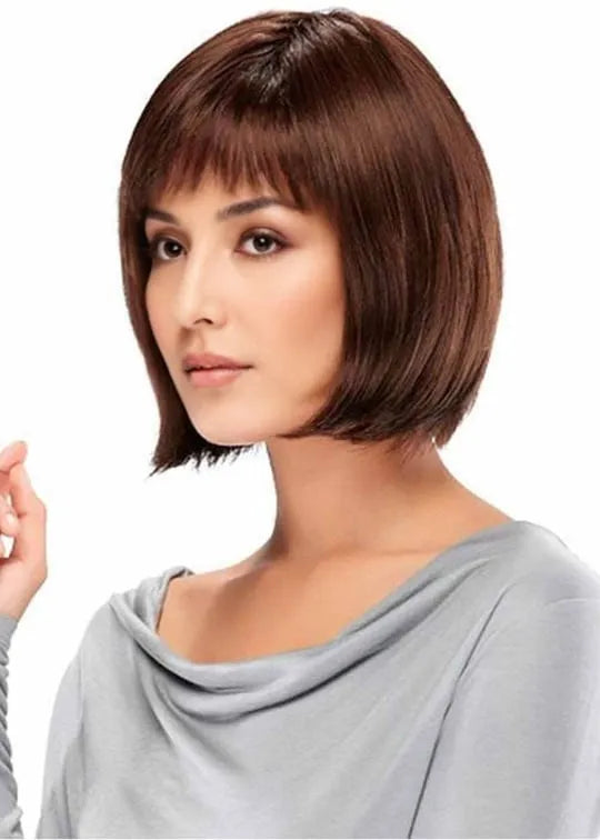 Women's Classic Chin-length Bob Style Straight Synthetic Hair Capless Wigs With Wispy Bangs 10Inch