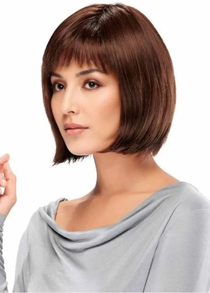 Women's Classic Chin-length Bob Style Straight Synthetic Hair Capless Wigs With Wispy Bangs 10Inch