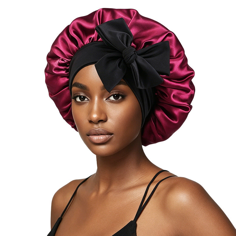 Cross-Border Hat with Two-Tone Adjustable Satin Ribbon, Wide-Brimmed Tie-Knot Headscarf Hat Jdb-527