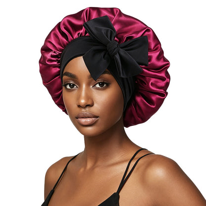Cross-Border Hat with Two-Tone Adjustable Satin Ribbon, Wide-Brimmed Tie-Knot Headscarf Hat Jdb-527