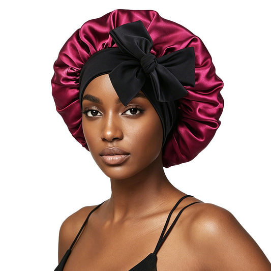 Cross-Border Hat with Two-Tone Adjustable Satin Ribbon, Wide-Brimmed Tie-Knot Headscarf Hat Jdb-527