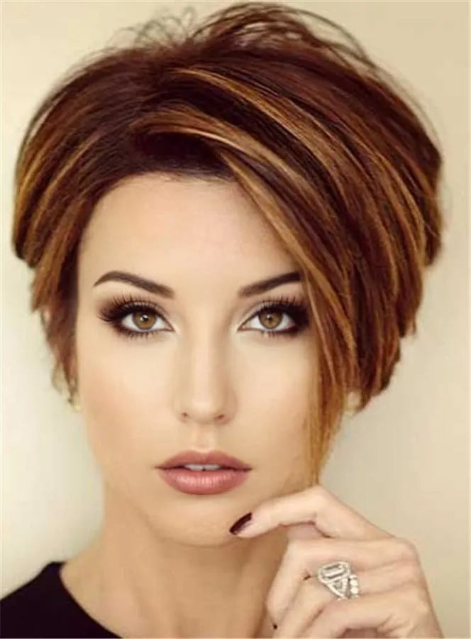 Parrucche corte lisce con pizzo frontale a caschetto misto per donne anziane