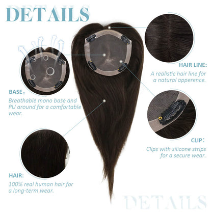 5"*5" Base Hair Topper Remy Real Human Hair Pieces Dark Brown(#2)