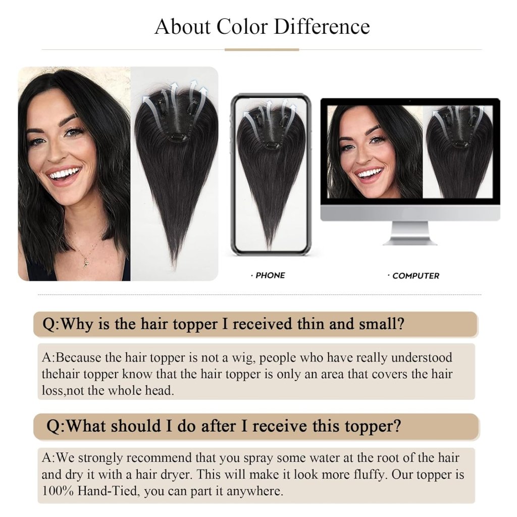 Remy Human Hair Toppers for Women Hand-Tied Hair Toppers with Swiss Lace Base 12in