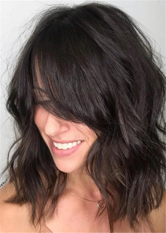 Long Bob Hairstyle Wavy Human Hair Capless Wig 16 Inches