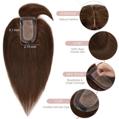 Human Hair Topper with Bangs - Real Human Hair Toppers for Women with Thin Hair
