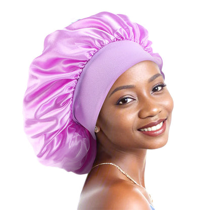 Professional Custom Printing of Logo Large Satin Wide-Brimmed Sleep Cap, Beauty and Hair Care Cap, Headscarf Cap, Direct from the Source Factory