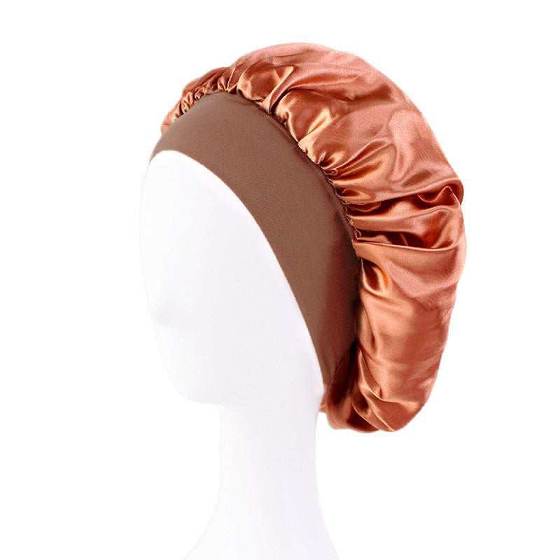 LOGO printing satin nightcap wide brimmed hair band round hat turban hat beauty salon home hat TJM-301