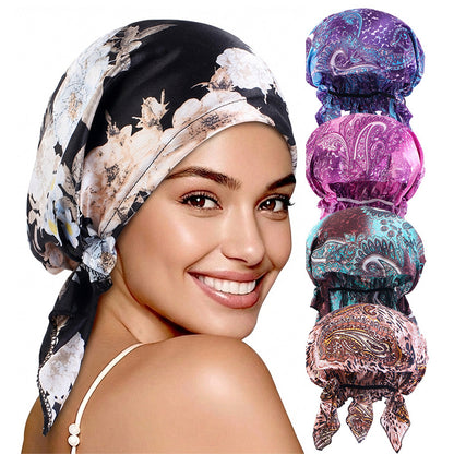 Amazon braid satin headscarf cap amoeba printed triangle sleep home confinement cap JDT-463D