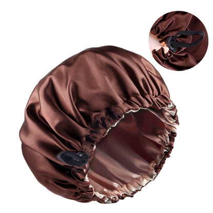 Double-layer flat buckle adjustable satin nightcap women's beauty hair care cap solid color round cap JDB-256C-7
