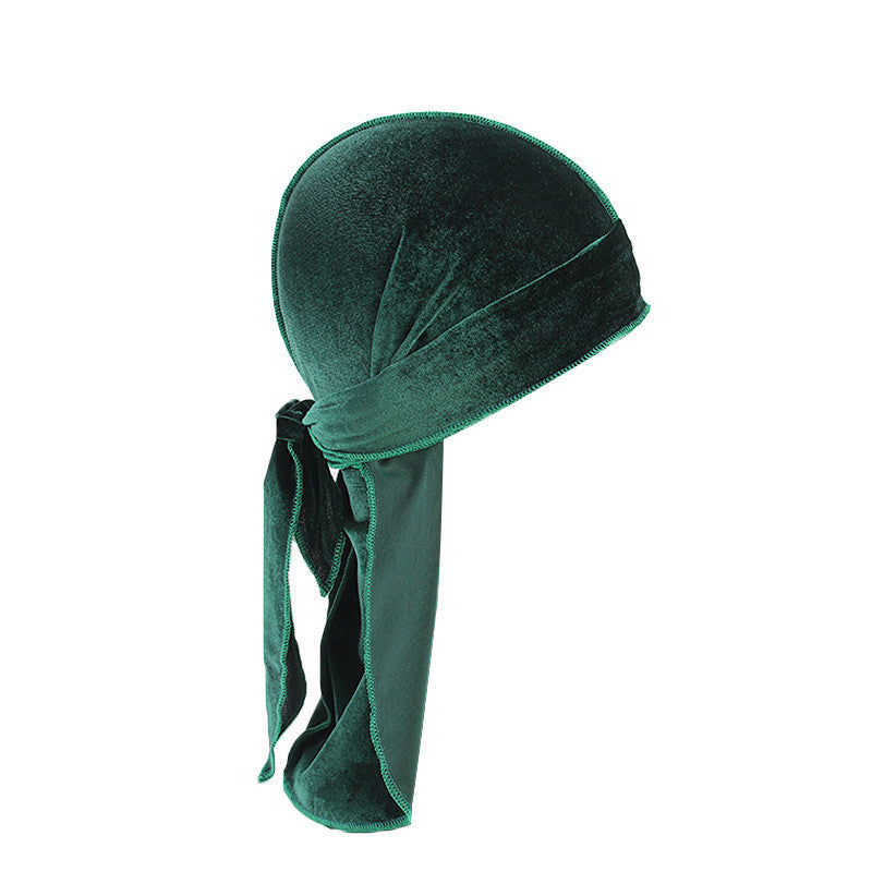European and American fashion Korean velvet long tail pirate hat strap turban hat hip hop Cape velvet durags